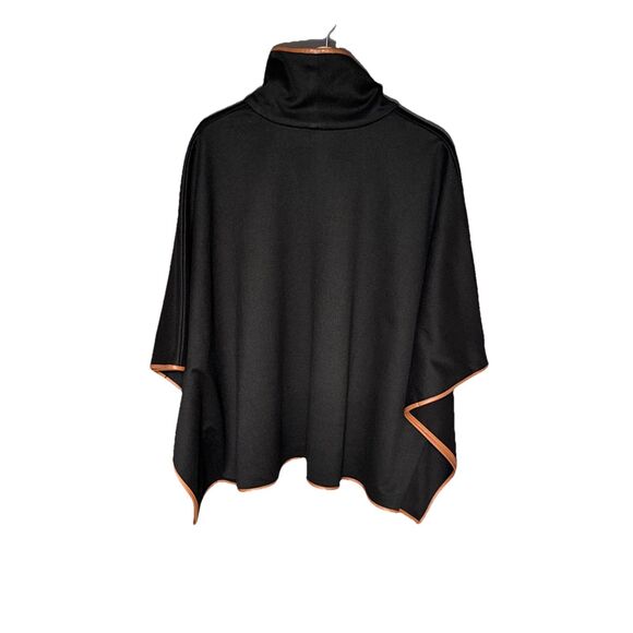 Tuckernuck One Size Black Leather Trim Funnel Neck Piper Poncho - Picture 5 of 11